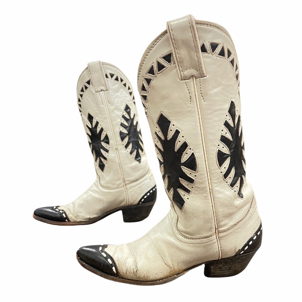 Vintage Justin Womens Cowboy Western Inlay Boots Wingtip